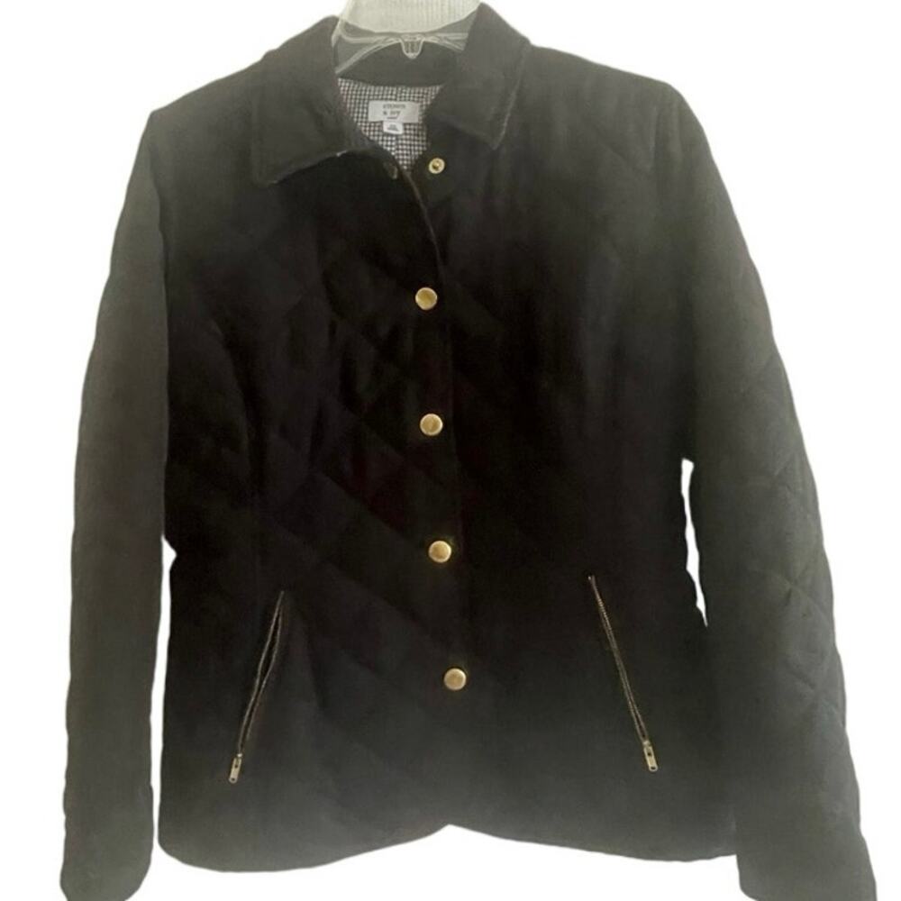 Crown & Ivy Black Quilted Lined Petite Medium Casual Snap Jacket, A03, $25